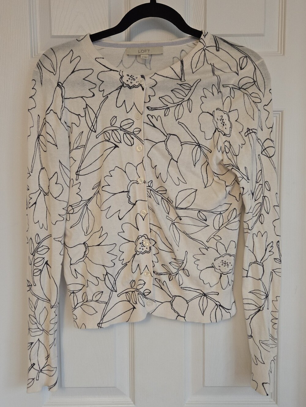 Loft Soft White Floral 100% Cotton Cardigan In Size XS